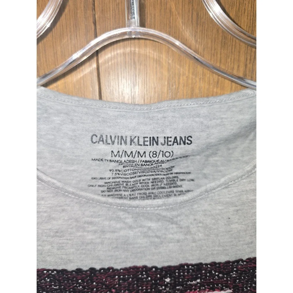 Calvin Klein Girls Sequin Gray‎ T-Shirt Size 8/10